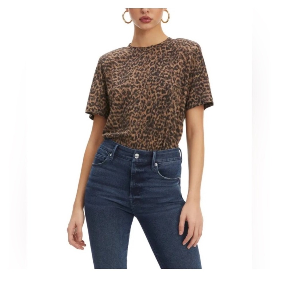 Good American Sepia Leopard Printed Strong Shoulder Tee Animal Print 5XL NWT